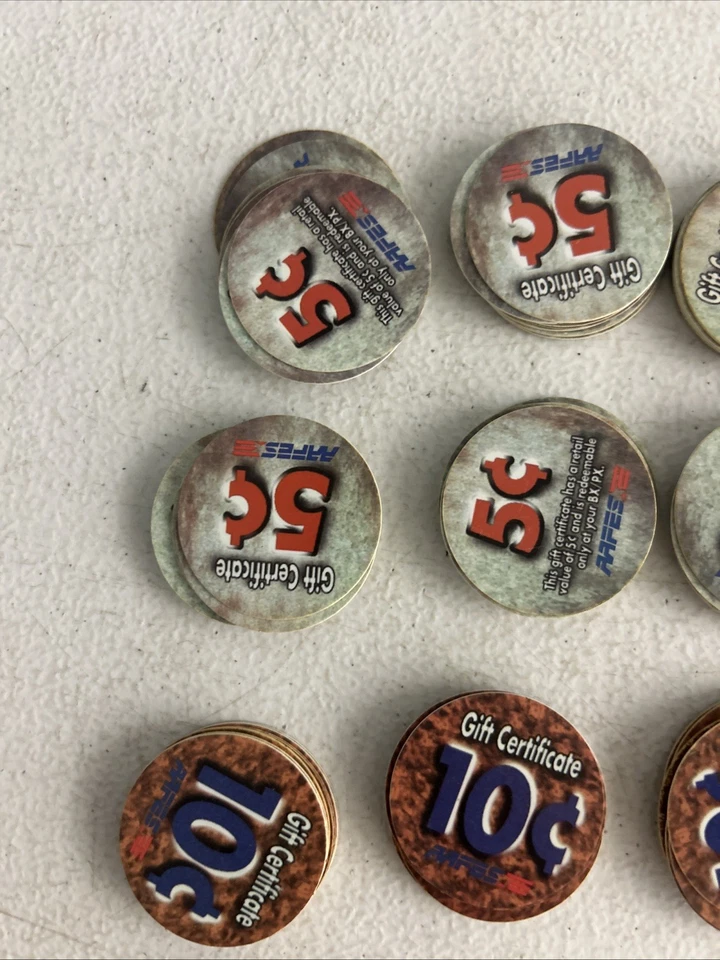 LOT OF 159 US MILITARY AAFES POGS (GIFT CERTIFICATES) 5-10-25 CENTS POGS - Image 2 of 4