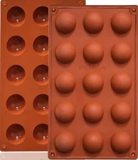 Small 15-Cavity Semi Sphere Silicone Molds Non-Stick,2 Packs Half Sphere Silicon