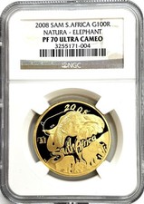 2008 GOLD SOUTH AFRICA 322 MINTED ELEPHANT 1oz SAM PRIVY NATURA NGC PR 70 UC