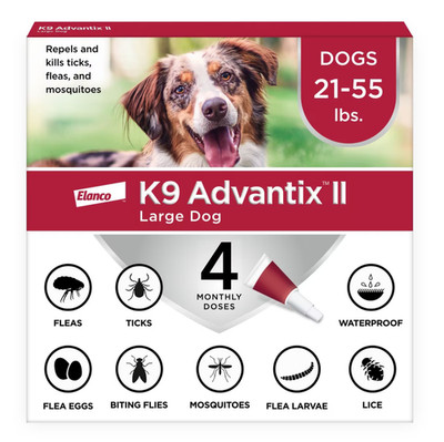 K9 Advantix II Spot-On Treatment for Large Dogs 21-55lb 4 Dosage 3991
