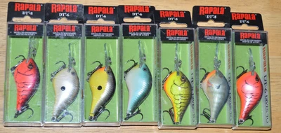 7 lures rapala dt-6 dt-8 dives to 6' & 8' bass crankbaits 2" 3/8oz assortment