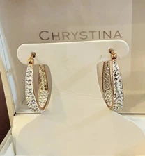 Chrystina Genuine Crystal Hoop Earrings NWT Stunning!