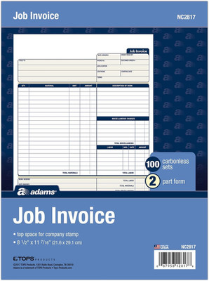 Job Invoice Forms, 2-Part Carbonless, for Service and Repair Billing, 100 Indivi