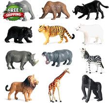 12 Pcs Mini Safari Animals Figures Toys, Realistic Jungle Zoo Animal Figurine