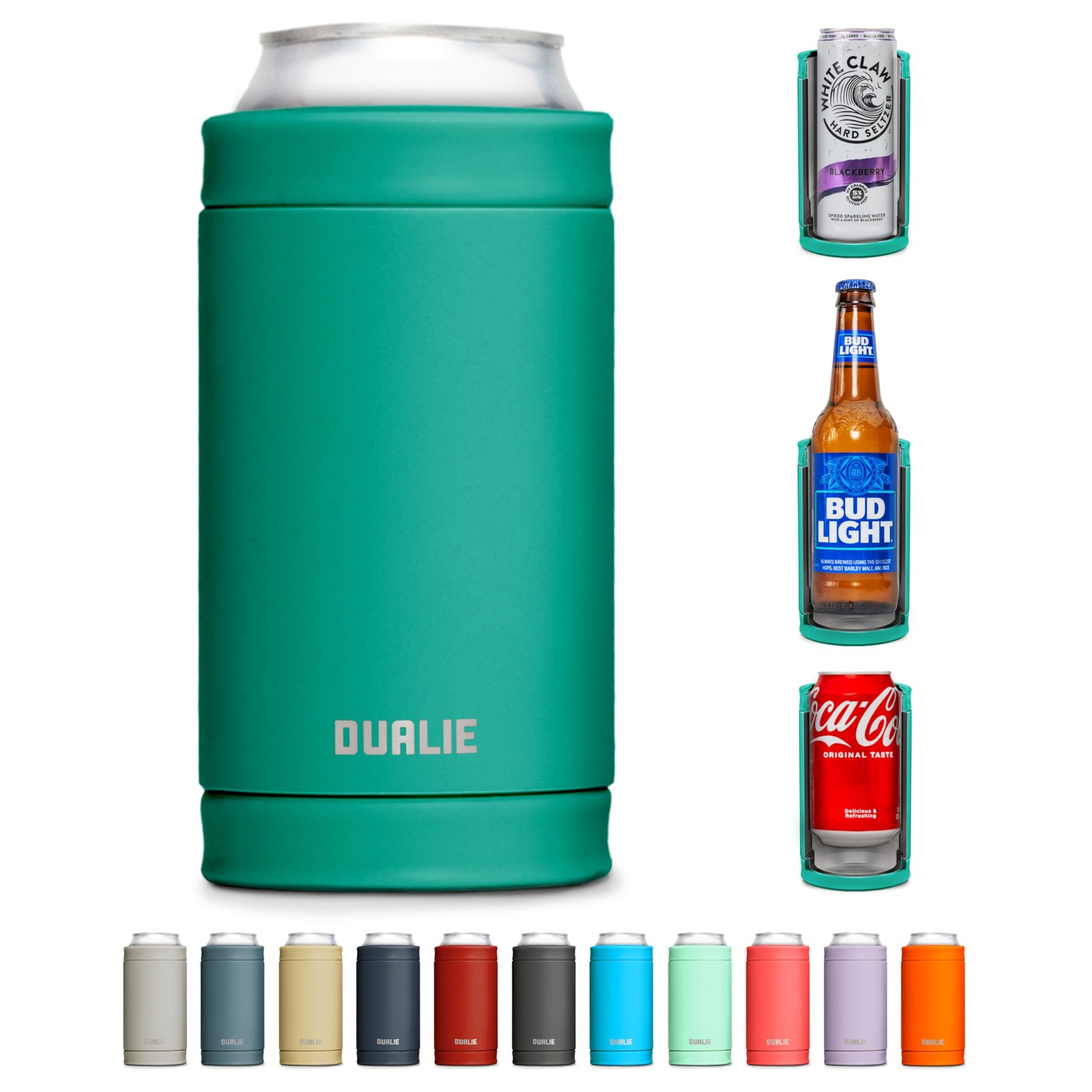 DUALIE 3 in 1 Insulated Can Cooler - Universal Size for 12 12 oz, Turquoise