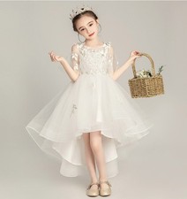 Kids Girl Ball Gown dress Floral Princess Show White Party Wedding Frock 7.101
