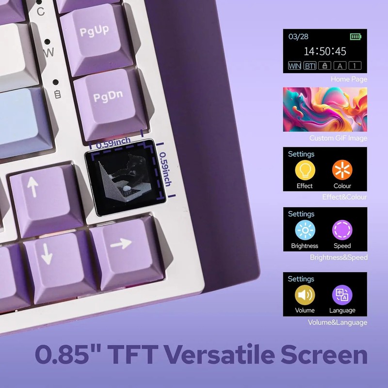 75% Mechanical Keyboard TFT Display Knob Triple Mode Gaming Keyboard