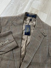 Polo Ralph Lauren 100 Linen Brown Houndstooth Constructed Tweed Blazer 40R