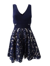 Xscape Women's Embroidered V-Neck Fit & Flare Dress (6, Navy) 808593962091