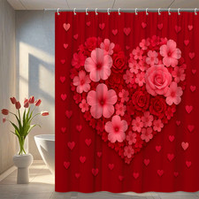 Red Floral Heart Shower Curtain - Romantic Home Decor