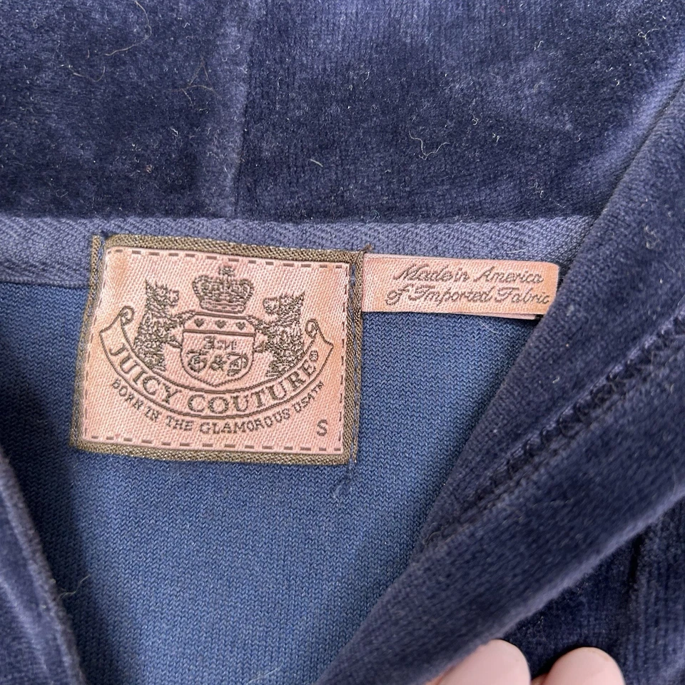 Y2K Juicy Couture Terciopelo Chaqueta de Pista Sudadera con Capucha Cremallera Sudadera Terciopelo Azul Pequeña Foto 3 de 4