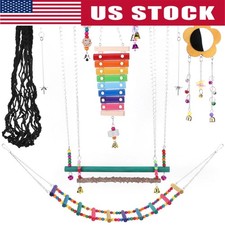 10PCS Bird Toys Sets Small Parrot Hanging Hammock Bird Perch Stand Parrot Toys
