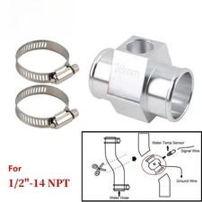 38mm Joint Pipe Radiator Hose Adapter for 1/2"-14NPT Water Temp Gauge Sensor