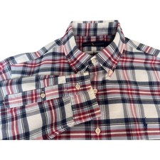 Ralph Lauren Shirt Mens Large Red Blue Plaid Long Sleeve Button Down Cotton