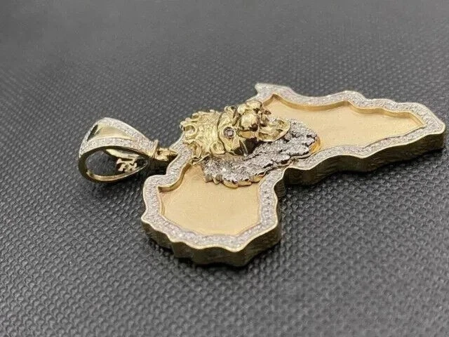 Round Lab-Created Diamond Africa Lion Face Pendant Charm 14k Yellow Gold Plated - Image 4 of 4