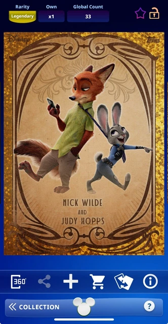 DIGITAL TOPPS DISNEY Nick Wilde/Judy Hopps LEGENDARY L/E GOLD SPARKLE /50 Read
