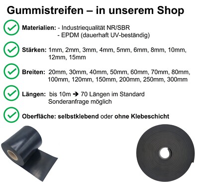 Wulkow EPDM/SBR Gummistreifen 20mm breit - WÄHLEN: 1mm bis 5mm stark // 0, 05m bis 10m lang - Auswahl: 20mm x 1150mm x 1mm (2cm x 115cm x 0,1cm) - Vollgummi UV-stabil witterungsbeständig