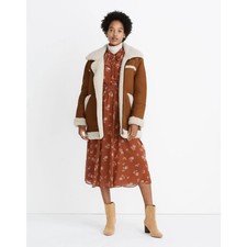 Madewell Shearling Motorcycle Jacket Suede Leather Brown Camel Coat Womens