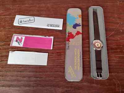 Bulova Benetton Time of the World Leder Vintage Uhr im Etui mit orig Papieren