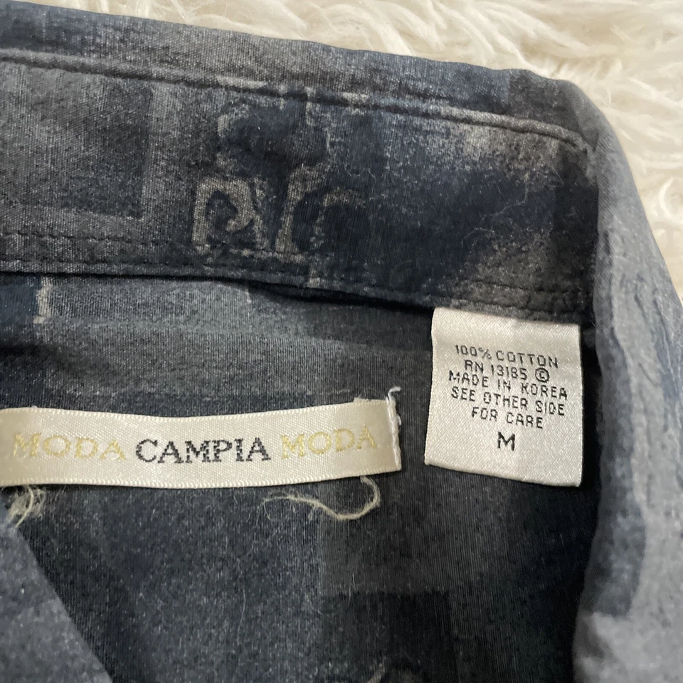 MODA CAMPIA MODA Hawaiian Shirt Men M Vtg Y2k Geometric Tribal Black Gray Aloha - Image 4 of 4