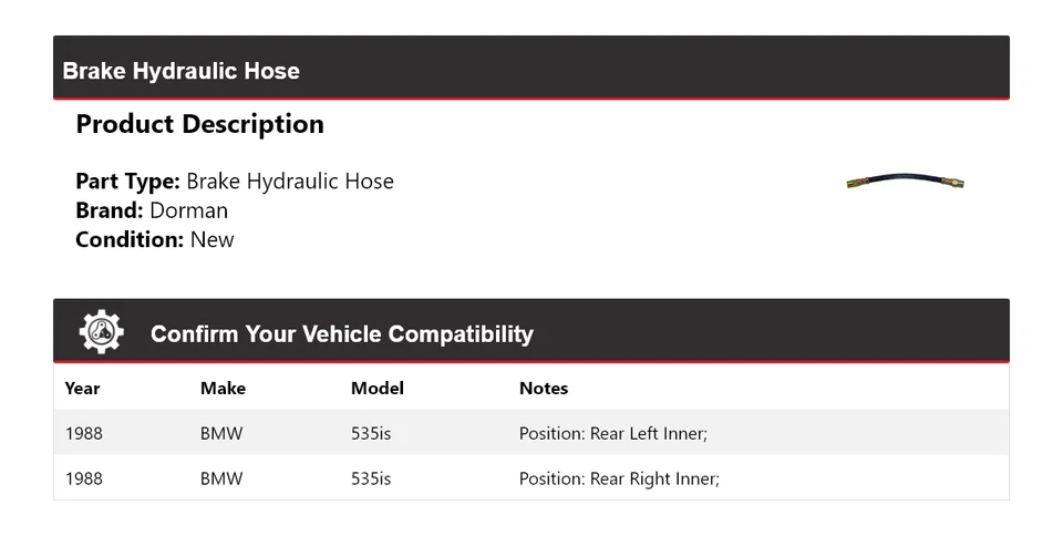 For 1988 BMW 535is Dorman Brake Hydraulic Hose - Image 2 of 4