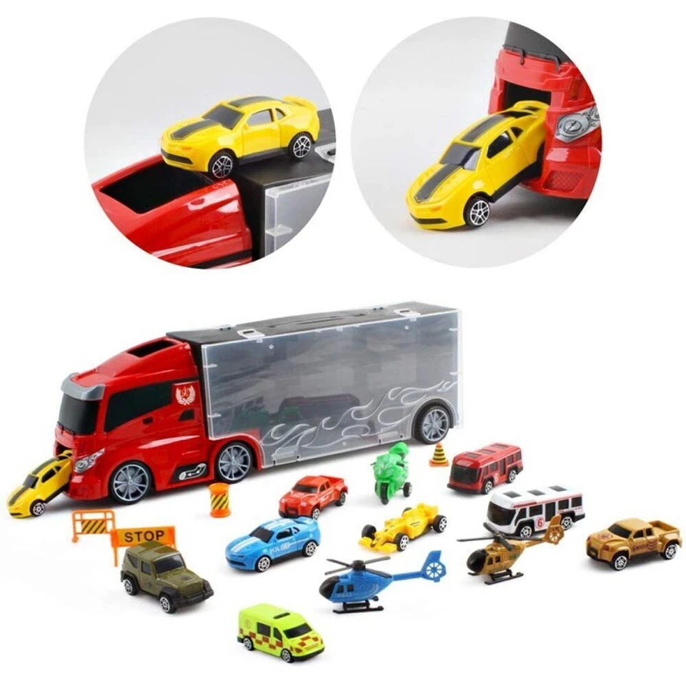 Camion Bisarca Porta Auto con 6 Macchinine Giocattolo Bambini Idea Regalo - Immagine 3 di 4
