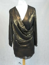 Missguided Metallic Wrap Dress Black/Bronze UK 12 LN111 DD 19