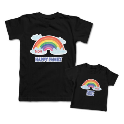 Mommy and Me Outfits Mom Baby Happy Family Rainbow Clouds Cotton Match Clothes