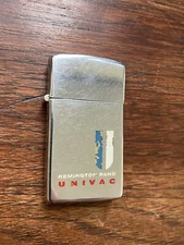 Rare ! Vintage Zippo Slim Lighter Remington Rand Univac Pat 2517191 flat Bottom