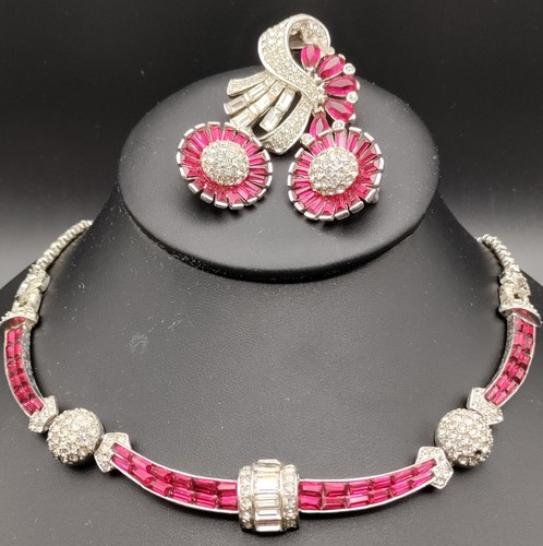 Boucher MB Marcel Parure Red Baguettes & Pave' Rhinestone Set in ...