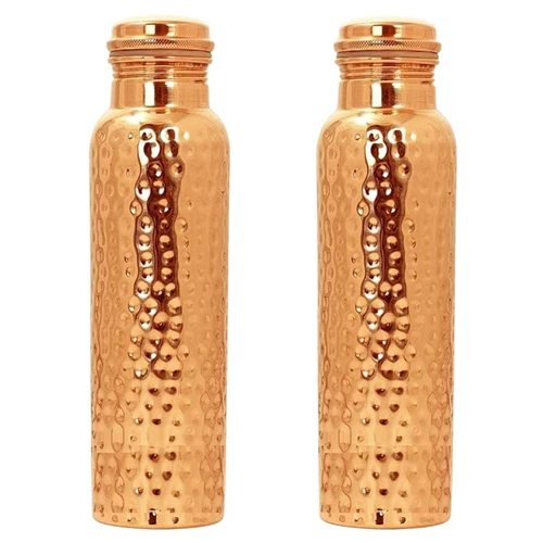 Pure Copper Water Bottle Hammered For Health Benefits 1 ltr- Set of 2 - Bild 1 von 4