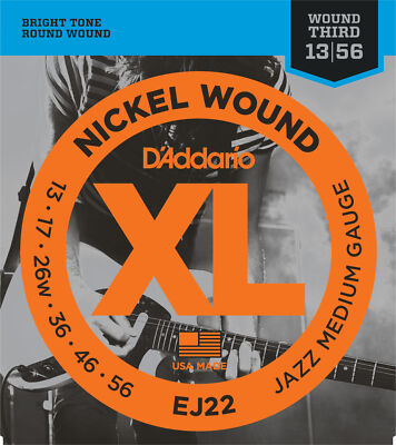 3 Sets D'addario EJ22 Nickel Wound 3rd Jazz Medium 13-56 Guitar Strings