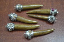 6 PCS BROWN BUFFALO BONE BRASS CAPS PENDANTS 2" T-2071