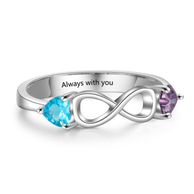 Personalized Engraved Inside Message Infinity Mother's Ring 2 Birthstones