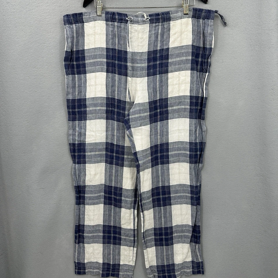 Pantalones Eskandar de lino de pierna ancha para mujer L a cuadros Lagenlook silencioso Cottagecore LEER Foto 2 de 4