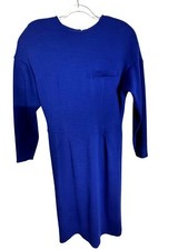 Vintage Erreuno Italian Royal Blue Wool Long Sleeve Dress Size 42 Eighties Class