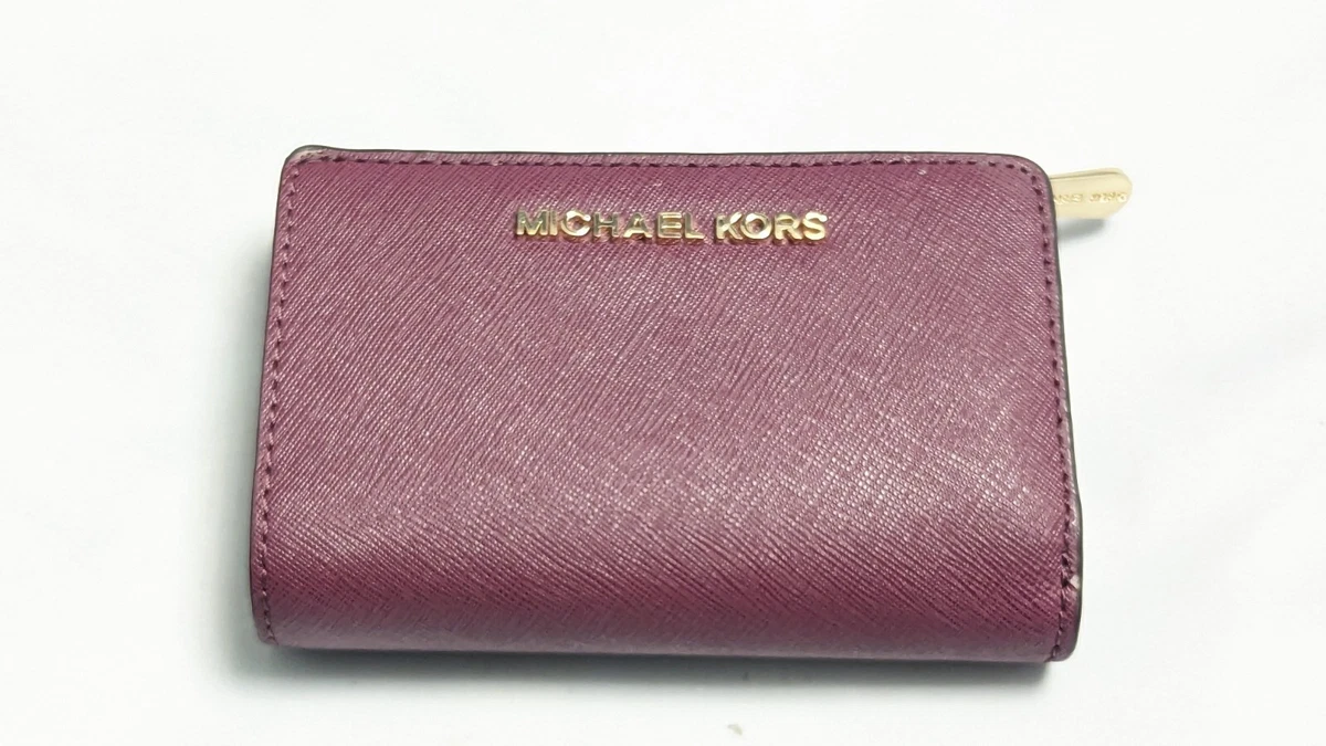 MICHAEL KORS JET SET TRAVEL MD BIFOLD ZIP COIN LEATHER WALLET Mulberry  Purple