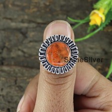 Red Coral 925 Sterling Silver Boho Statement Handmade Designer Women Ring