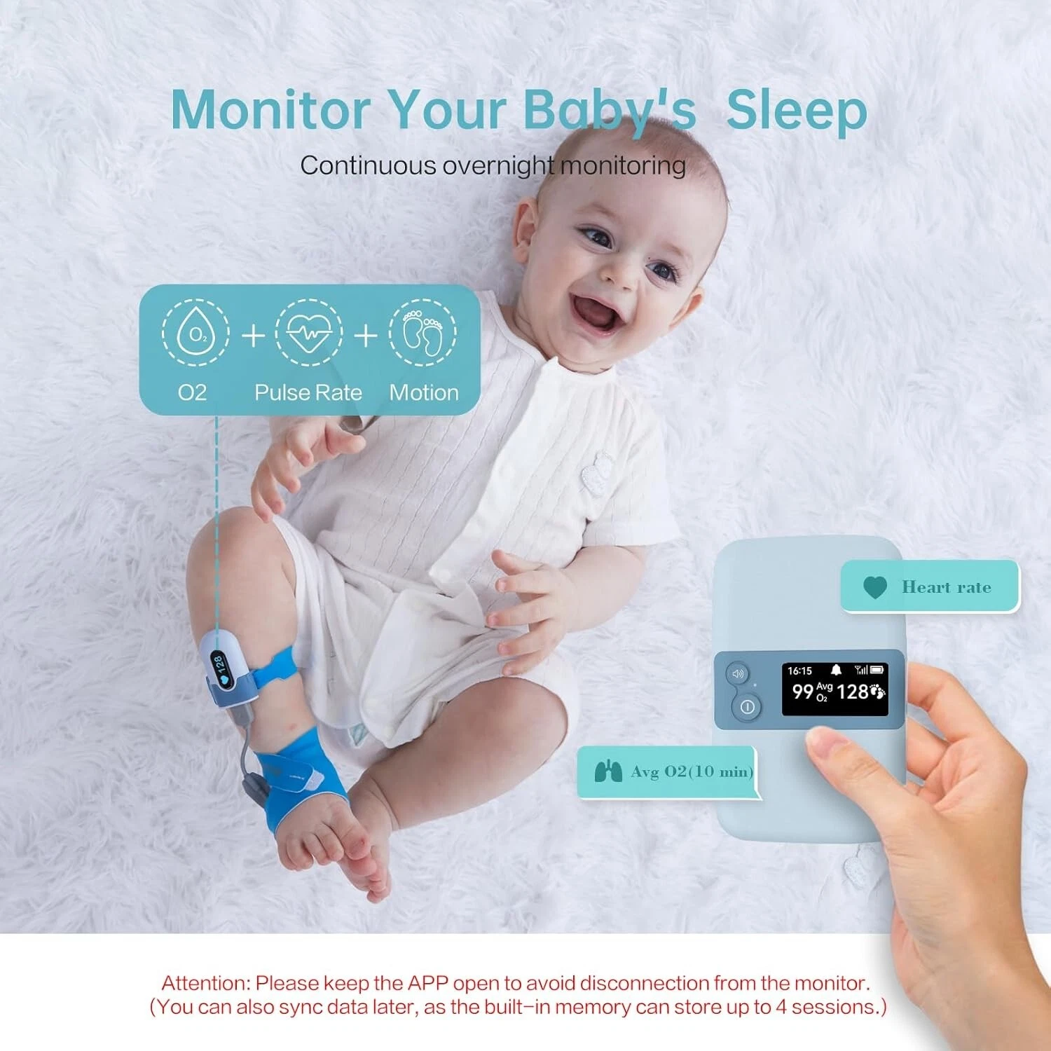 Babytone S2 Monitor Baby's Heart Rate and Oxygen Level Baby Sleep Monitor