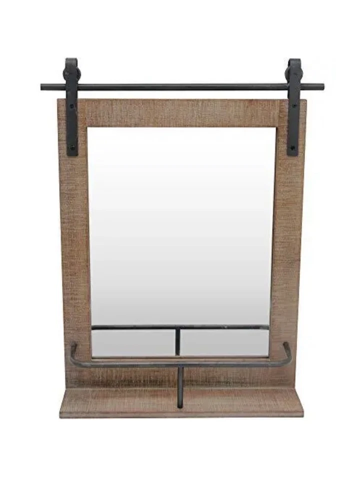 FirsTime & Co. Ingram Barn Door Shelf Wall Mirror 25" H x 20" W Rustic Wood M... - Image 2 of 3