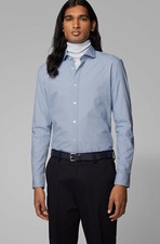 Boss Slim-fit shirt in washed cotton with exclusive print Pastel Blue L 