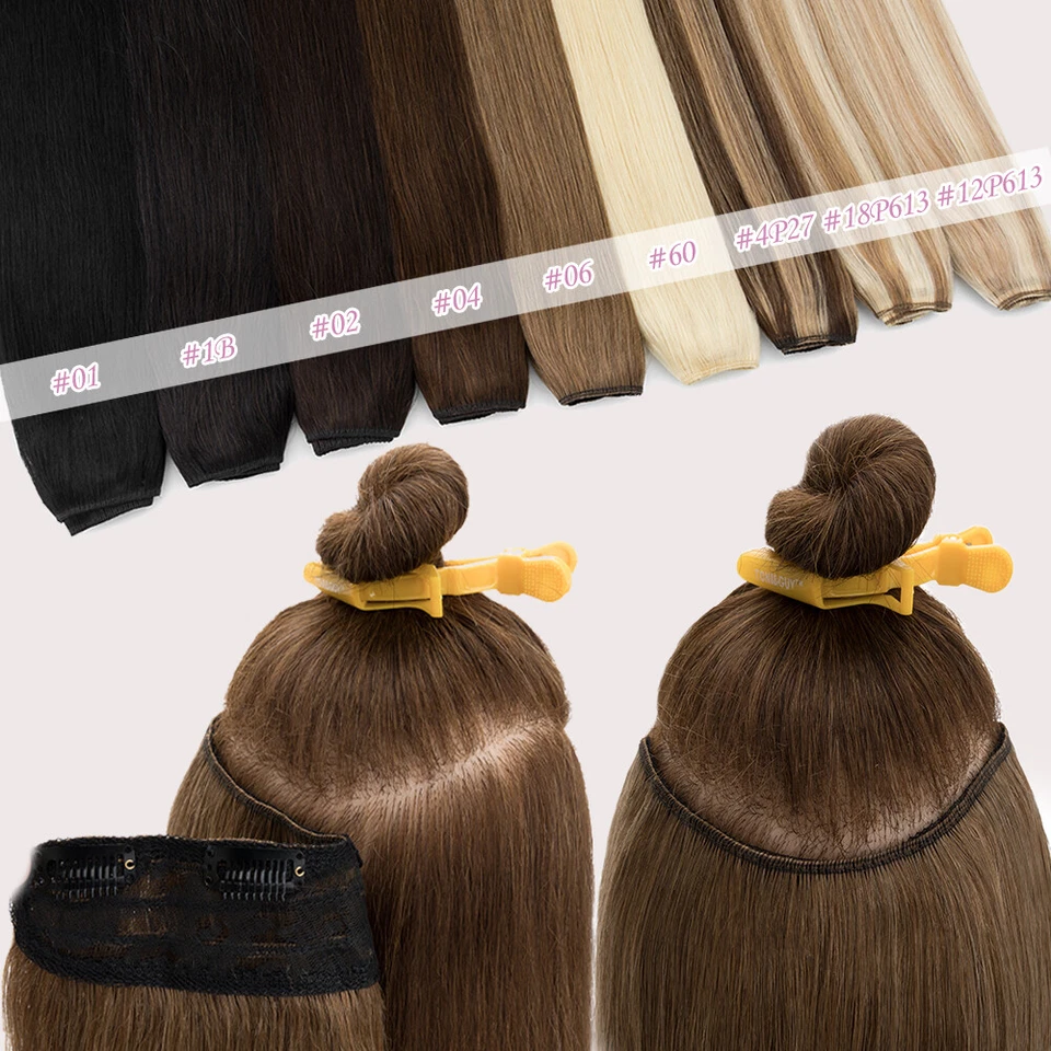 Clip de una pieza en extensión de cabello humano Remy ruso Balayage 3/4 cabeza completa gruesa Foto 3 de 4