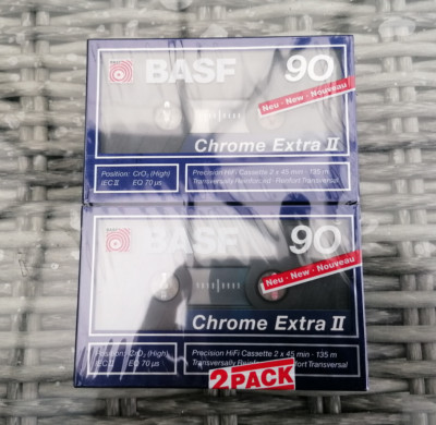 2x BASF Chrome EXTRA II 90 min IEC II Leerkassetten Kassetten Neu 2 Pack