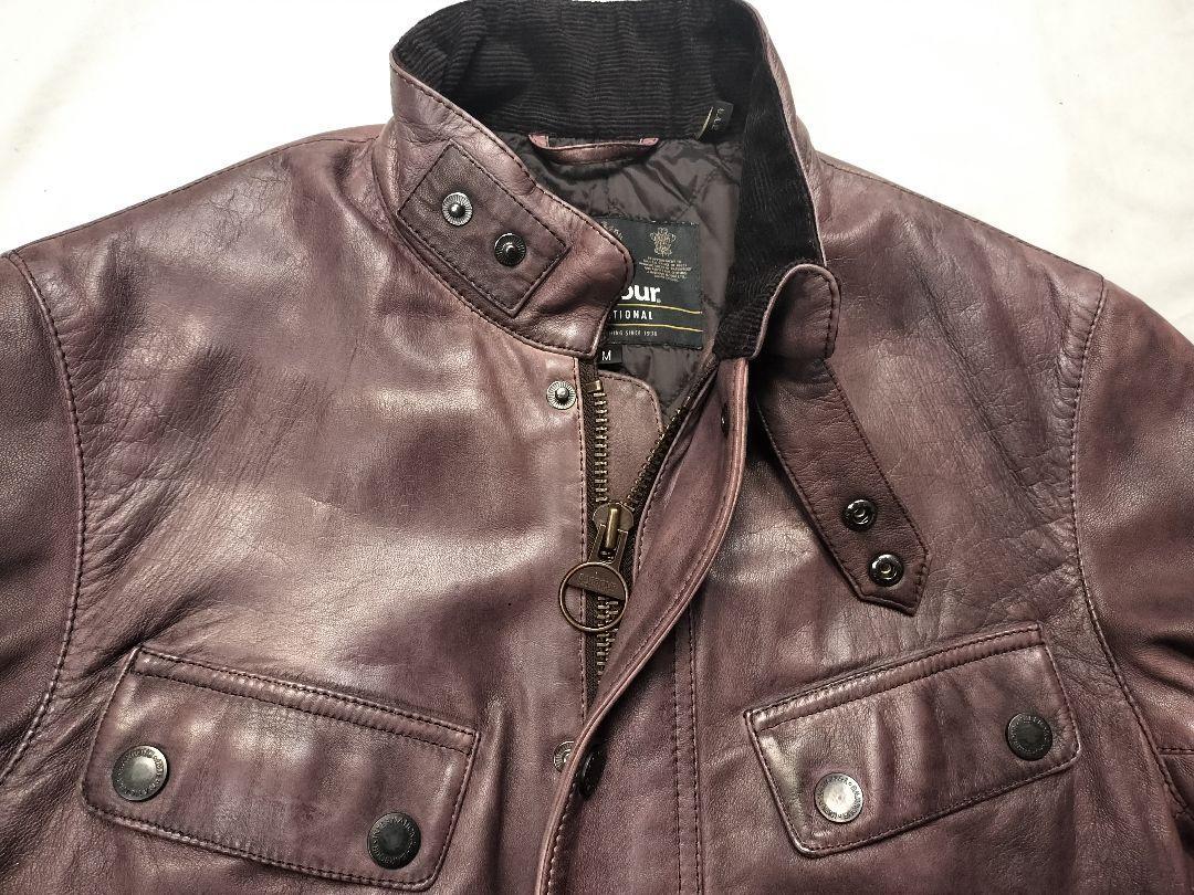 Barbour Leather International Jacket M Brown Military Style