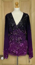 Women’s Frank Usher Purple Silk Ombré Embellished Jacket Cruise Cocktail Bnwt 20