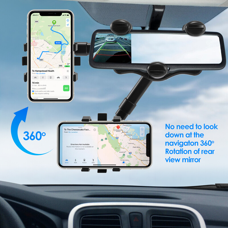 360° Car Rear View Mirror Mount Holder Stand for Apple iPhone Android Phone