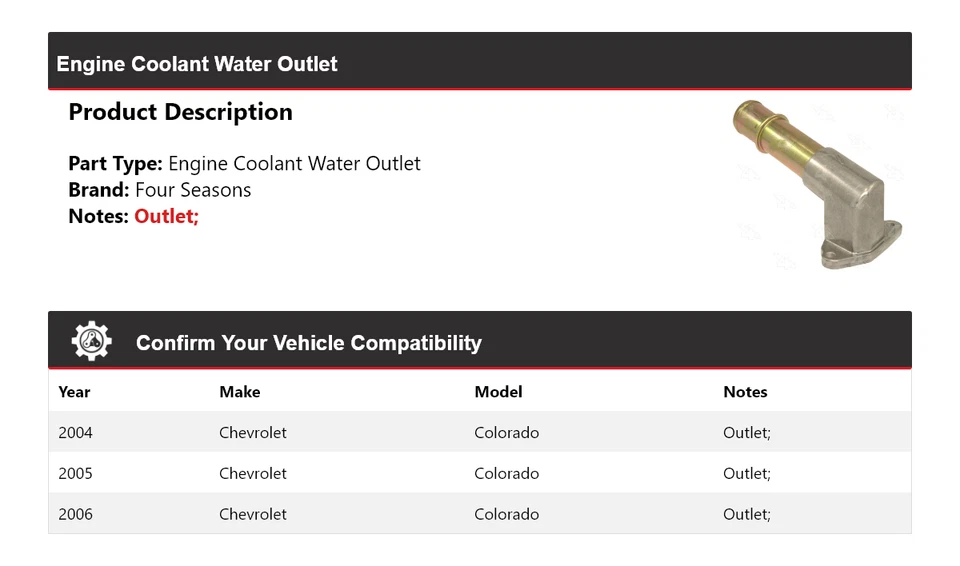 Salida de agua refrigerante motor Chevrolet Colorado 2004-2006 4 estaciones 2005 Foto 2 de 4