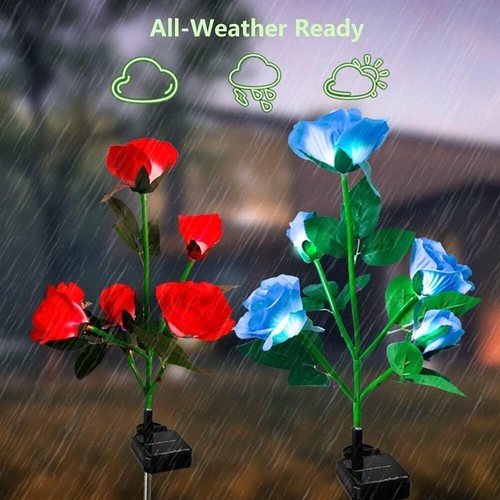 2 Packs Solar Power Rose Flower Lights Outdoor Garden Landscape Yard Lamp Decor - Picture 4 of 23