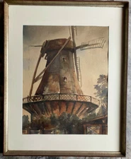 W. Landsmann Watercolor Potsdam Sanscoussi Mill Gardens Antique Frame Signed