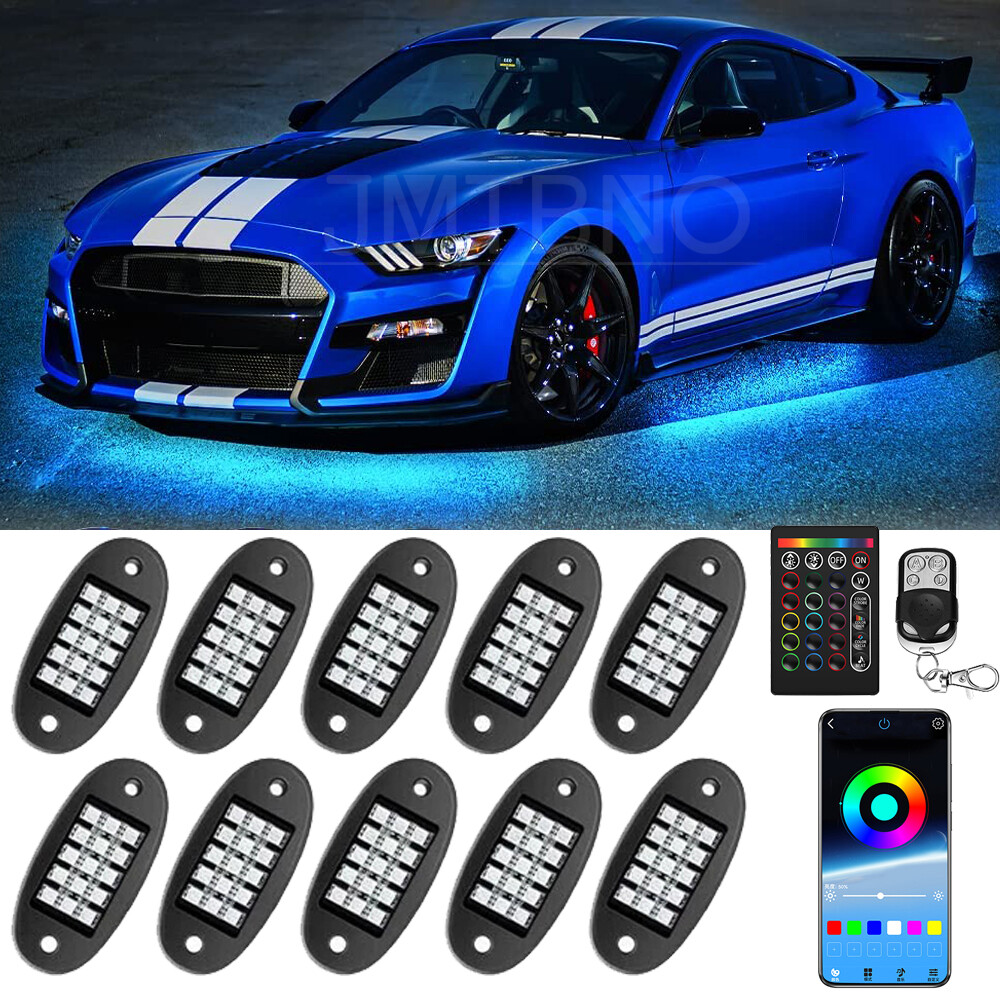 10 Pods RGB LED Rock Lights Kit Underbody Neon Music Light Car For